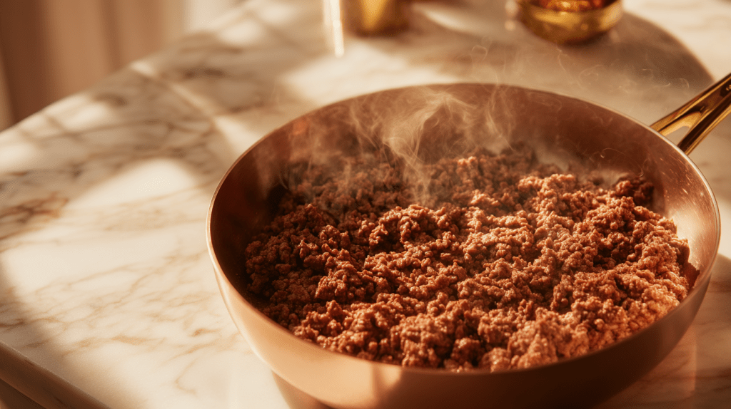 Big Mac Protein Bowl Recipe - Ground Beef in Skillet