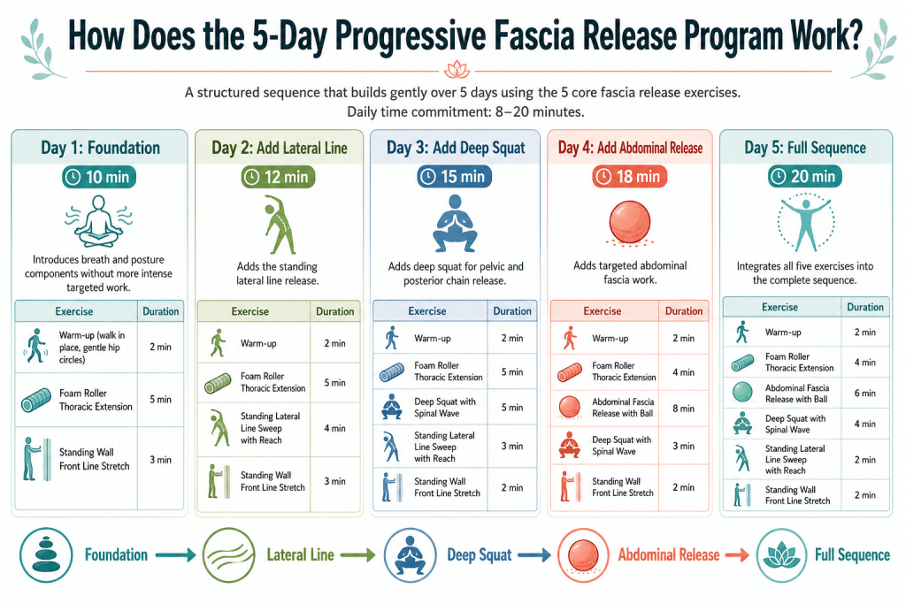 5-day progressive fascia release exercise plan.