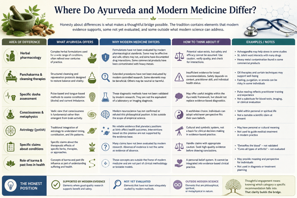 Ayurveda and modern medicine differences infographic