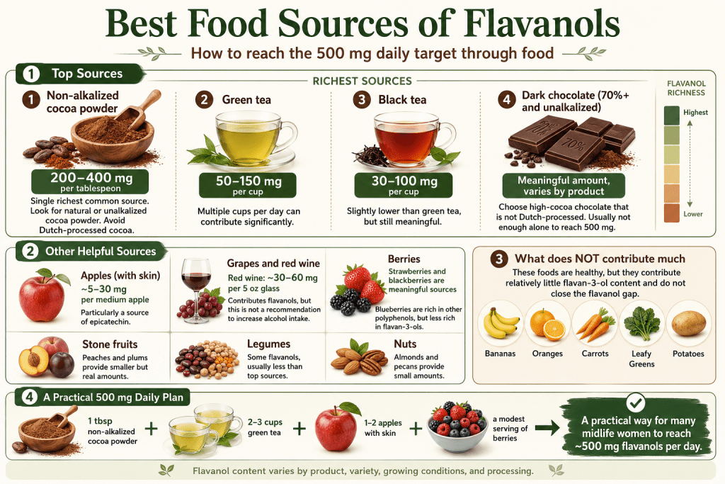 Flavanol-rich foods and a practical 500 mg daily plan.