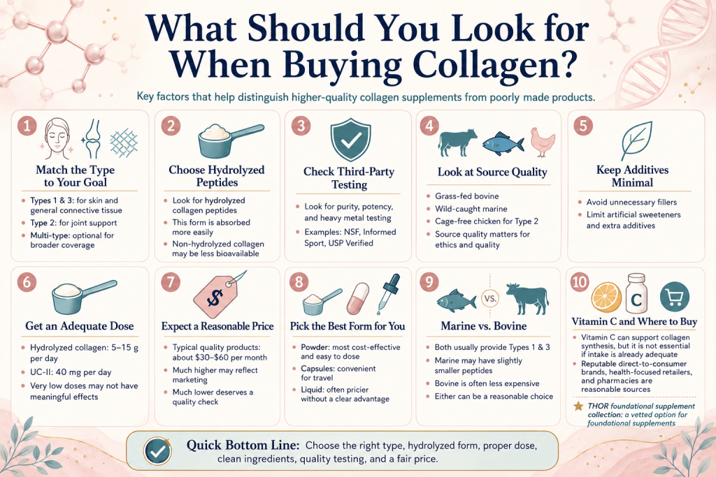Collagen supplement buying guide infographic.