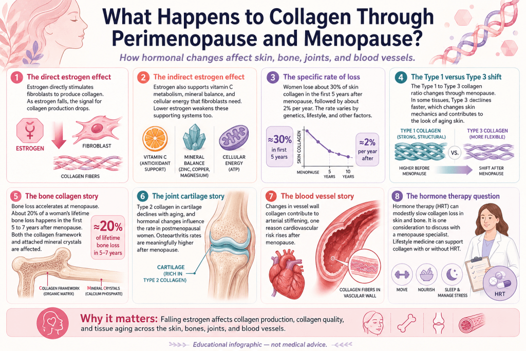Collagen changes during menopause infographic.