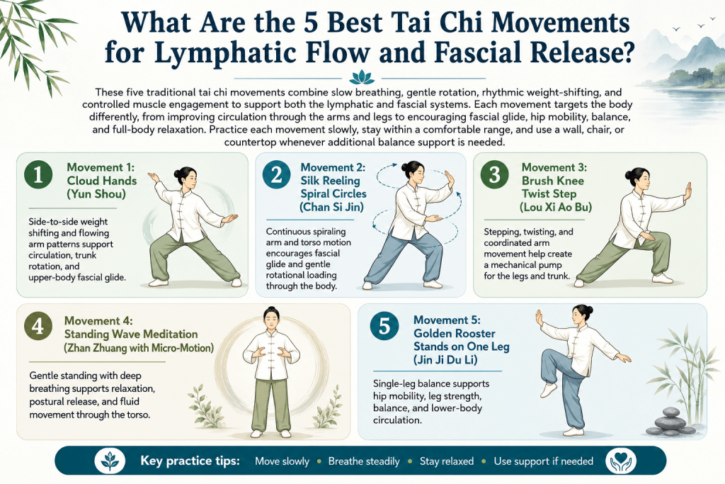 Five tai chi movements for lymphatic flow and fascial release.