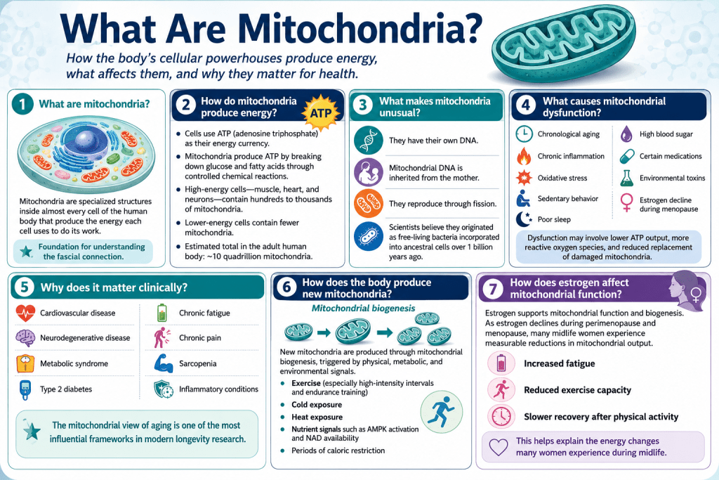 Mitochondria energy and health infographic.