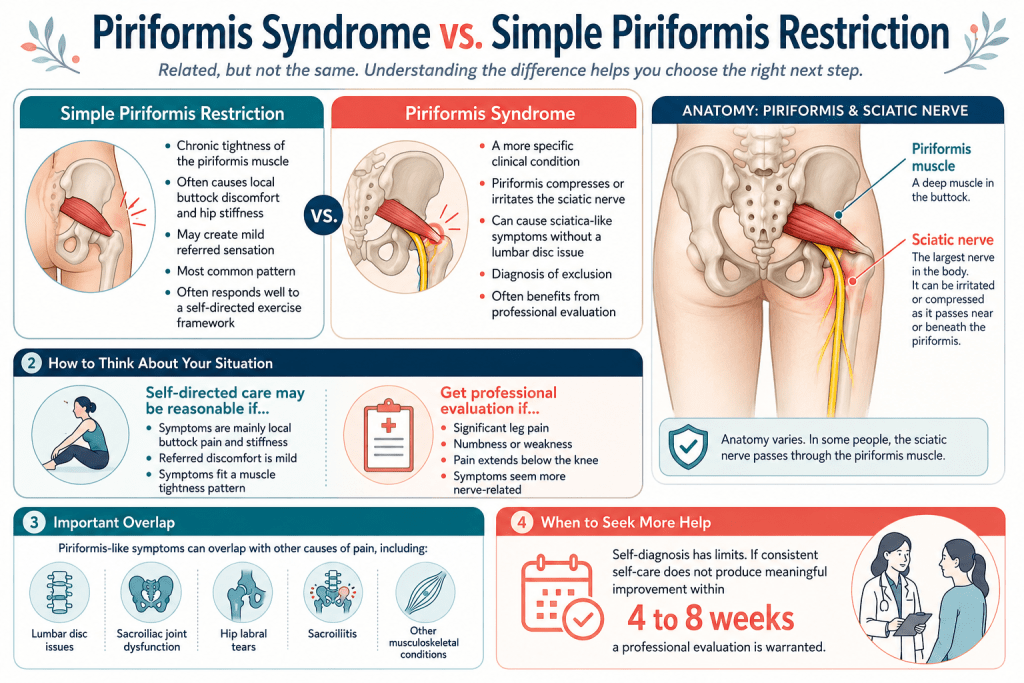 Piriformis syndrome vs. simple restriction infographic.
