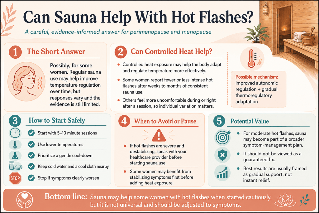 Sauna tips for managing hot flashes.