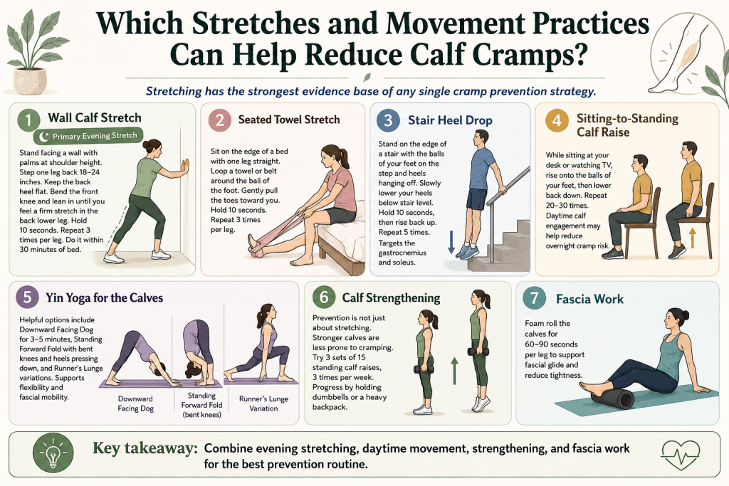 Calf stretches and exercises to help reduce cramps.