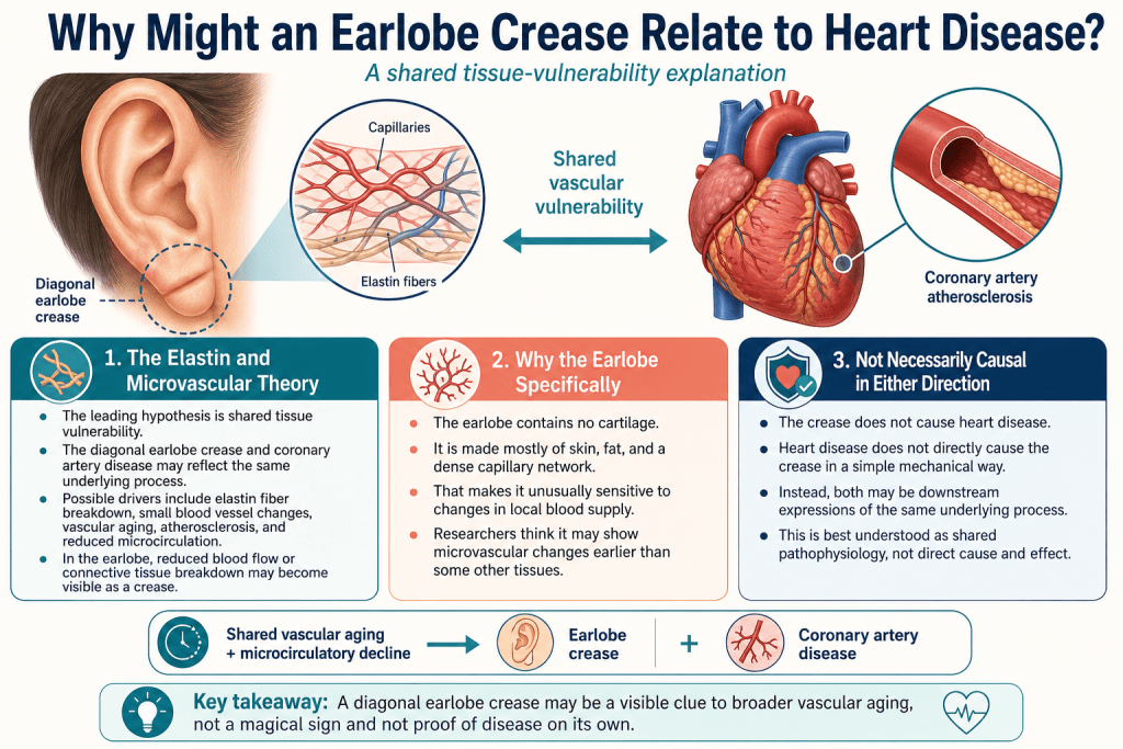 Earlobe crease and heart disease connection infographic