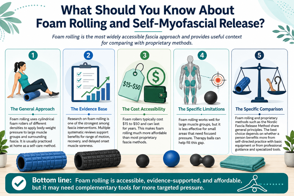 Foam rolling and self-myofascial release infographic.