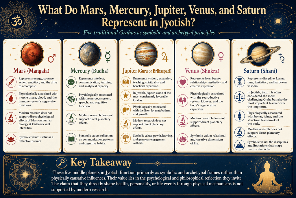 Five planets and their meanings in Jyotish.