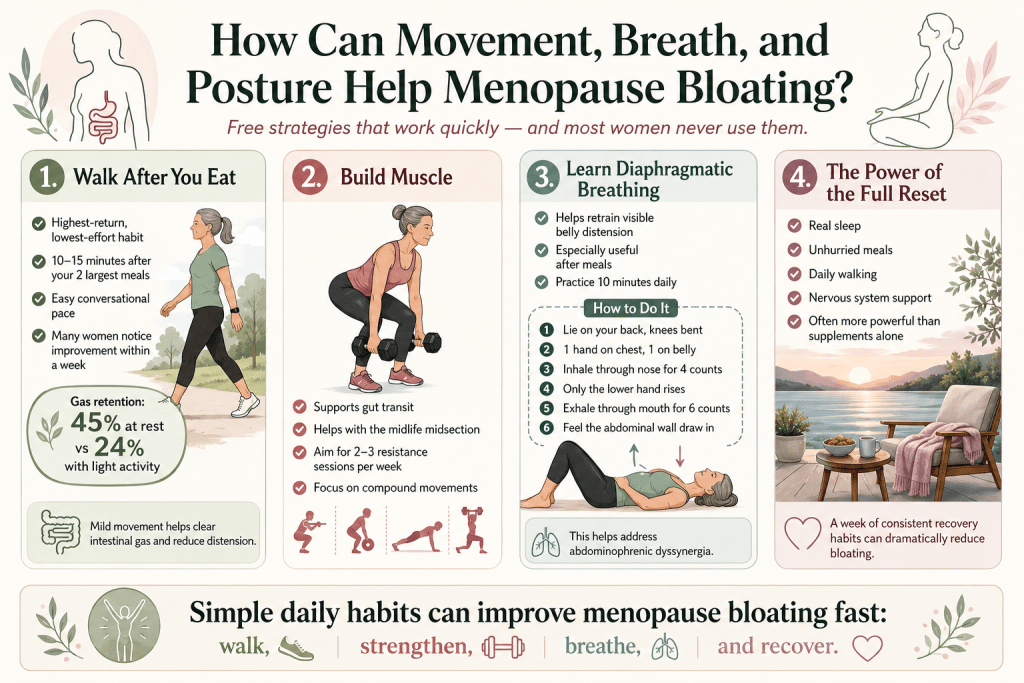 Movement, breathing, and posture tips for menopause bloating