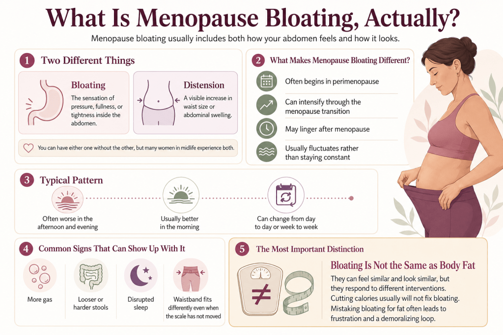 Menopause bloating signs, patterns, and symptoms.