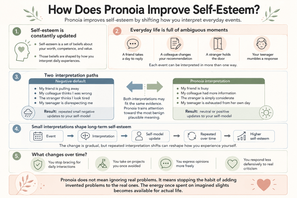Pronoia self-esteem interpretation infographic.