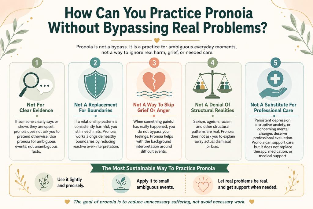 Pronoia practice without bypassing real problems
