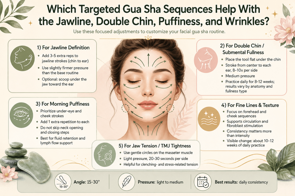 Targeted gua sha techniques for common facial concerns.