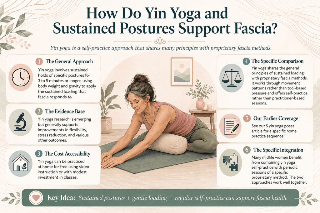Yin yoga and fascia support infographic.