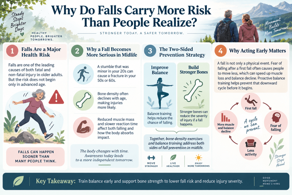 Fall risk, balance, and bone strength infographic