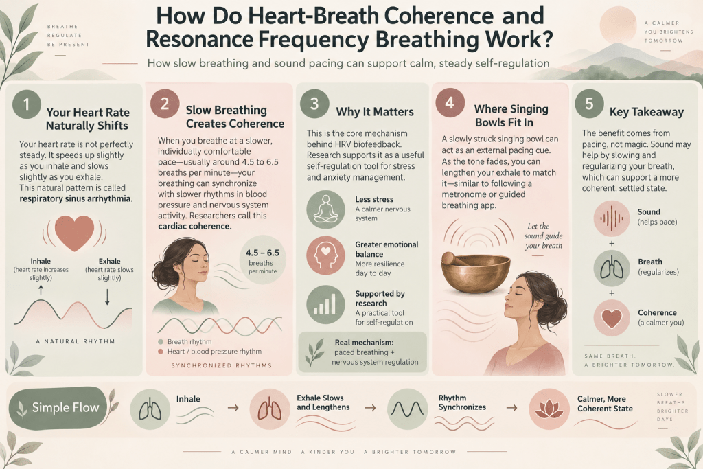 Heart-breath coherence and resonance breathing infographic.