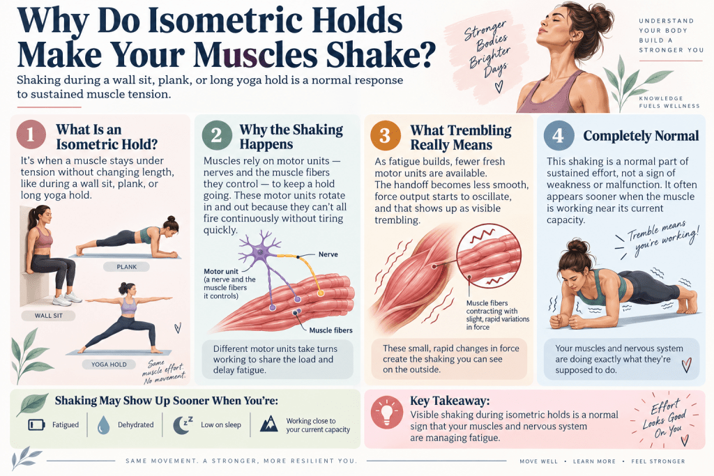 Isometric muscle shaking during sustained exercise.