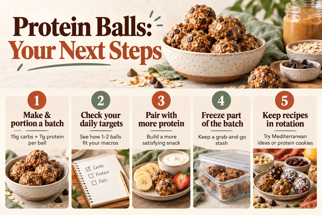Five steps for making and storing protein balls.