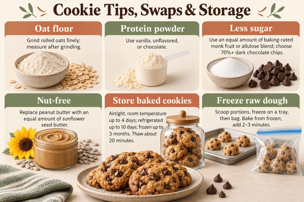 Protein cookie swaps and storage tips.