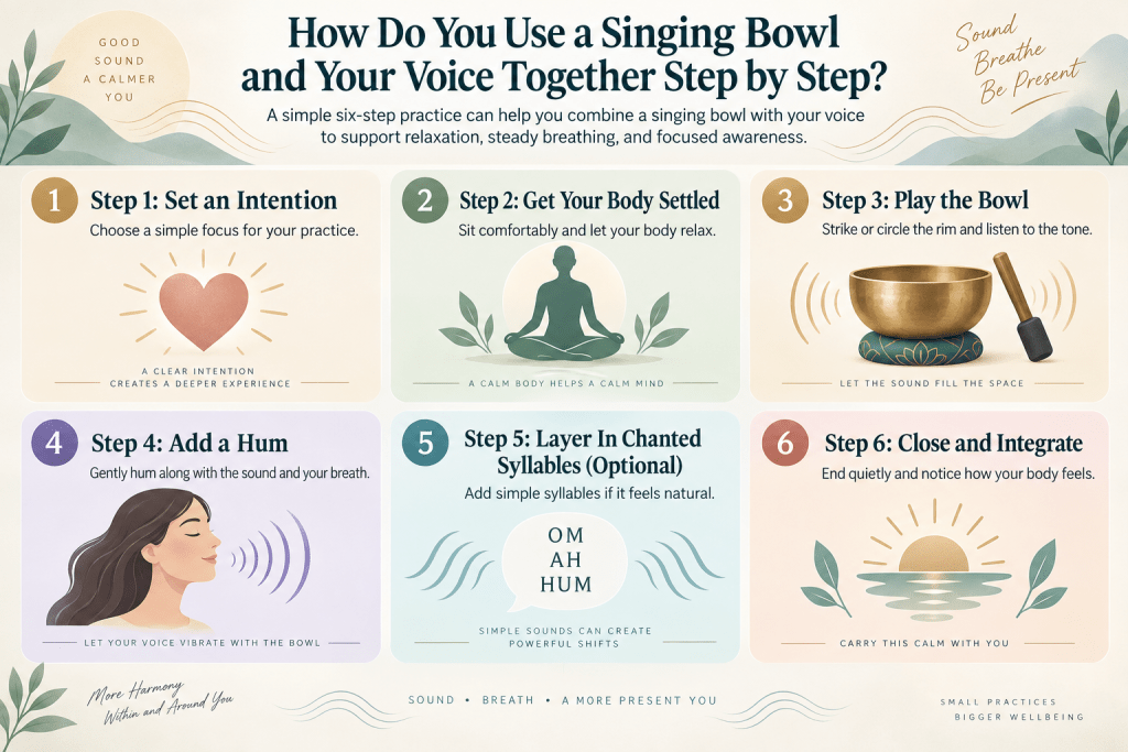 Singing bowl and voice practice steps