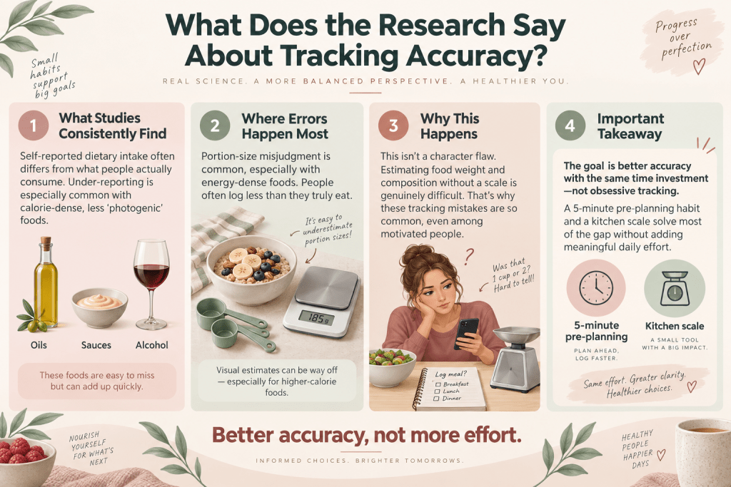 Research on food tracking accuracy and portion errors.