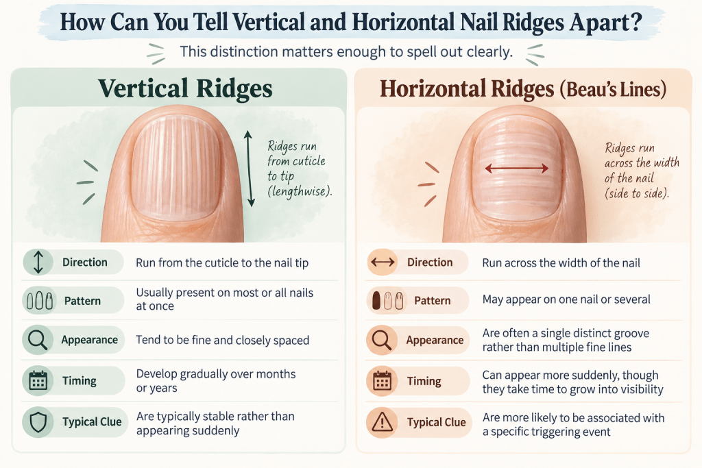 Vertical and horizontal nail ridges comparison
