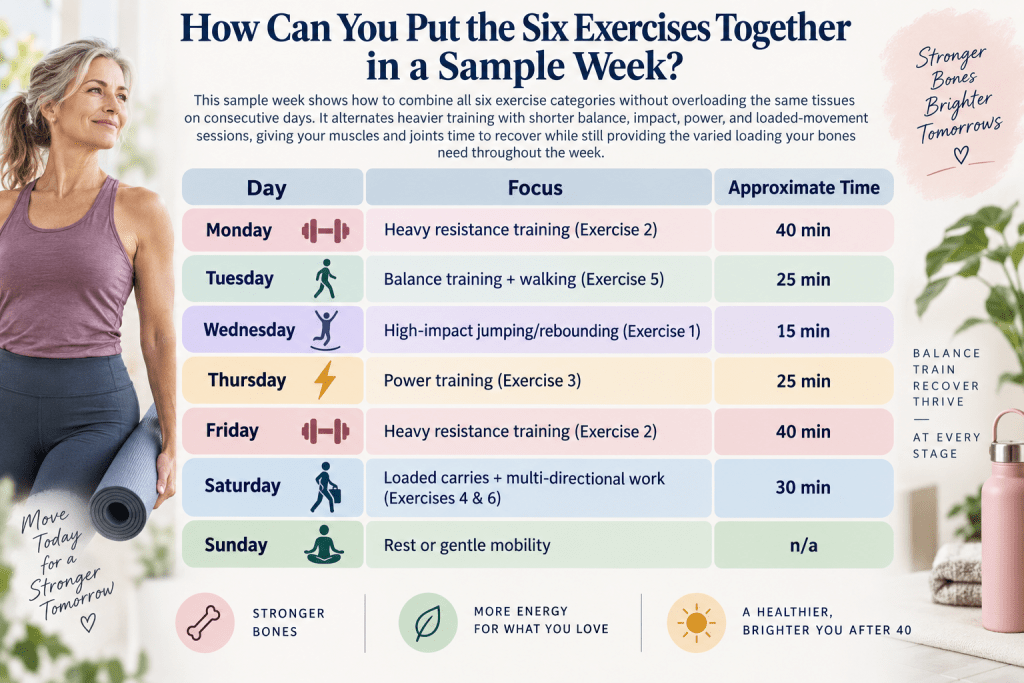 Weekly bone-strength exercise plan for women over 40.