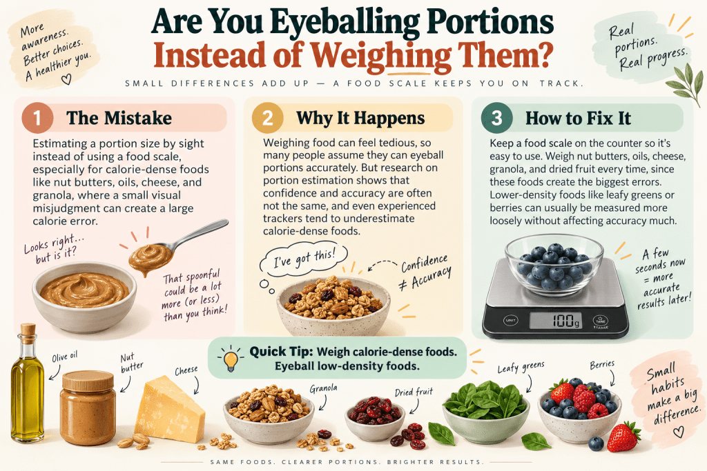 Weighing food portions for accurate tracking.