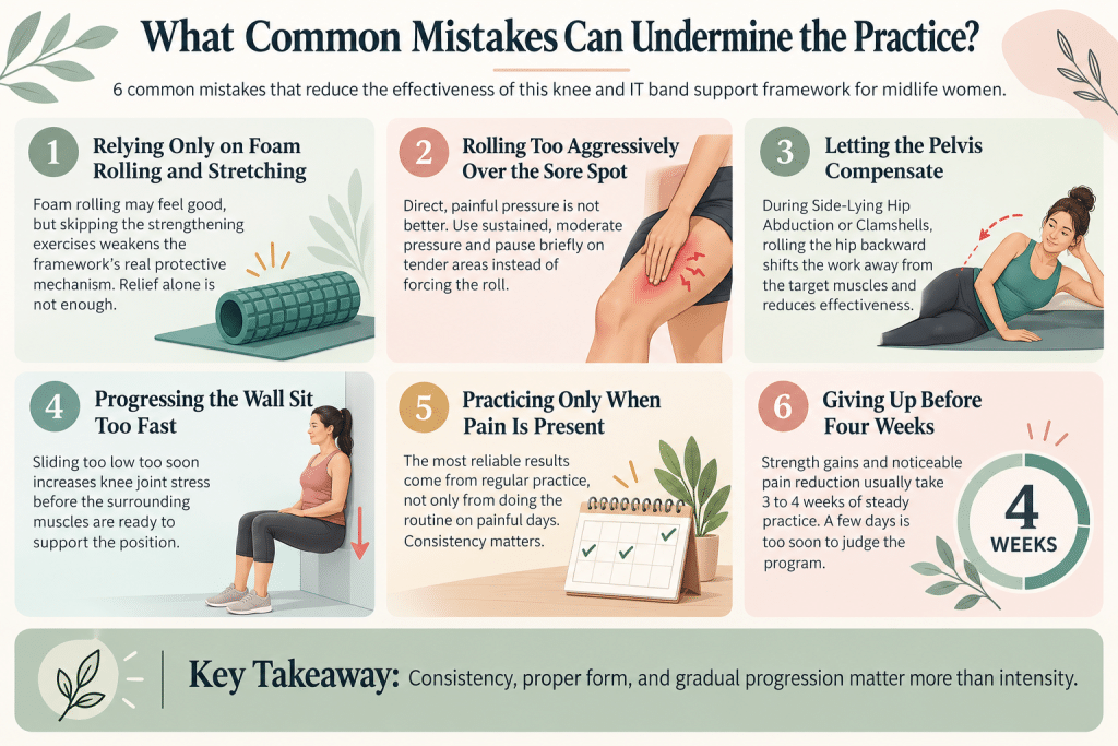Six common mistakes that reduce knee exercise effectiveness.