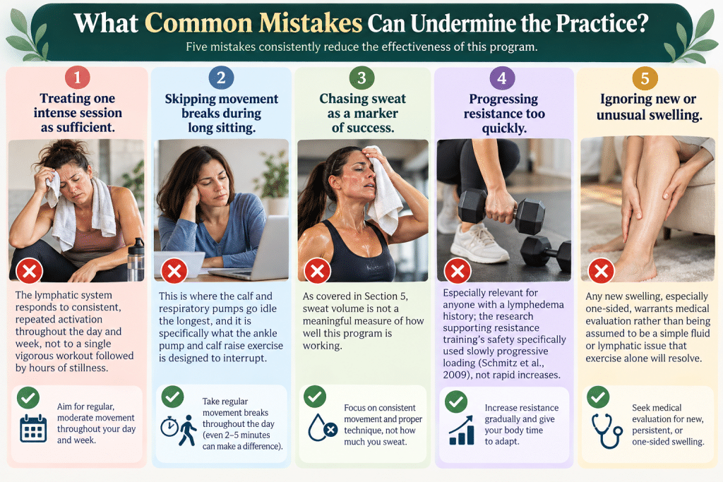 Five common mistakes that undermine lymphatic drainage exercises.