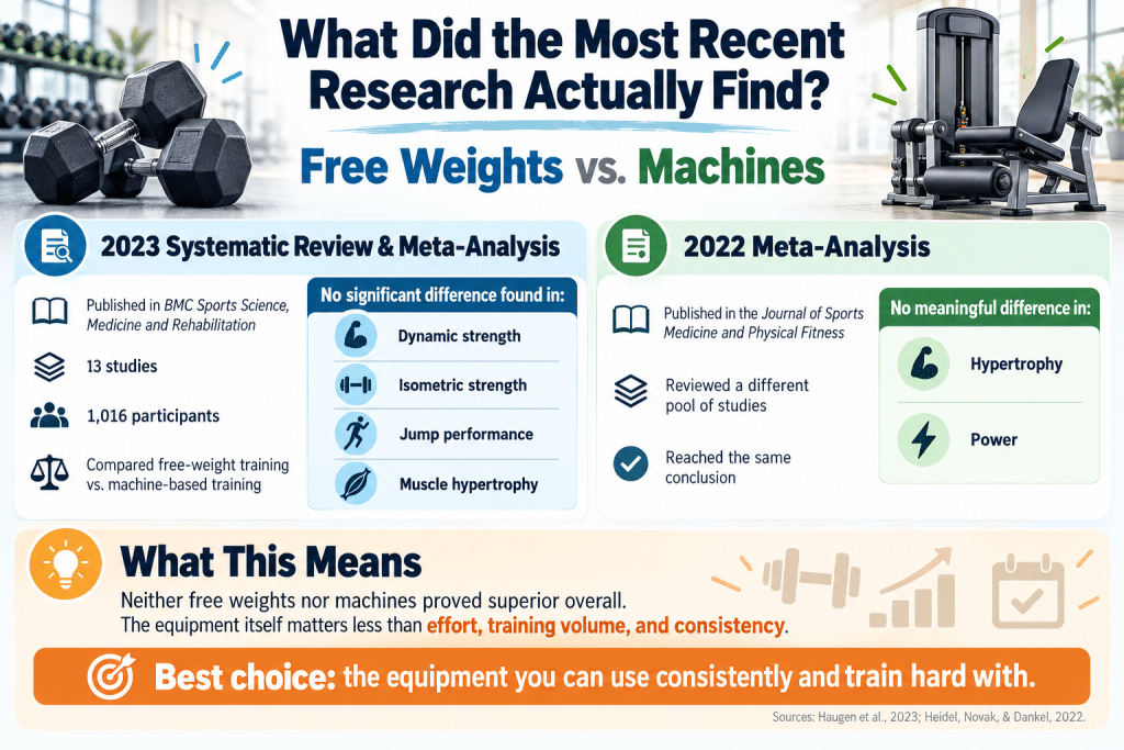 Free weights vs. machines research findings infographic