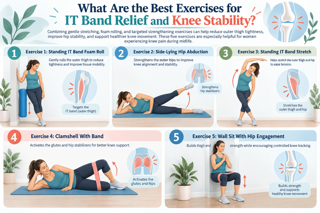 Five exercises for IT band relief and knee stability.