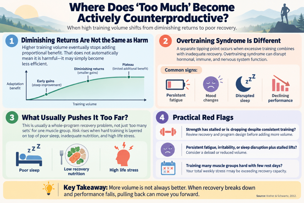 Training volume and overtraining warning signs infographic.