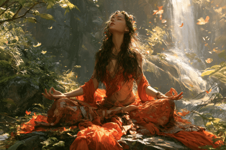mindfulness and meditation in waterfall forest
