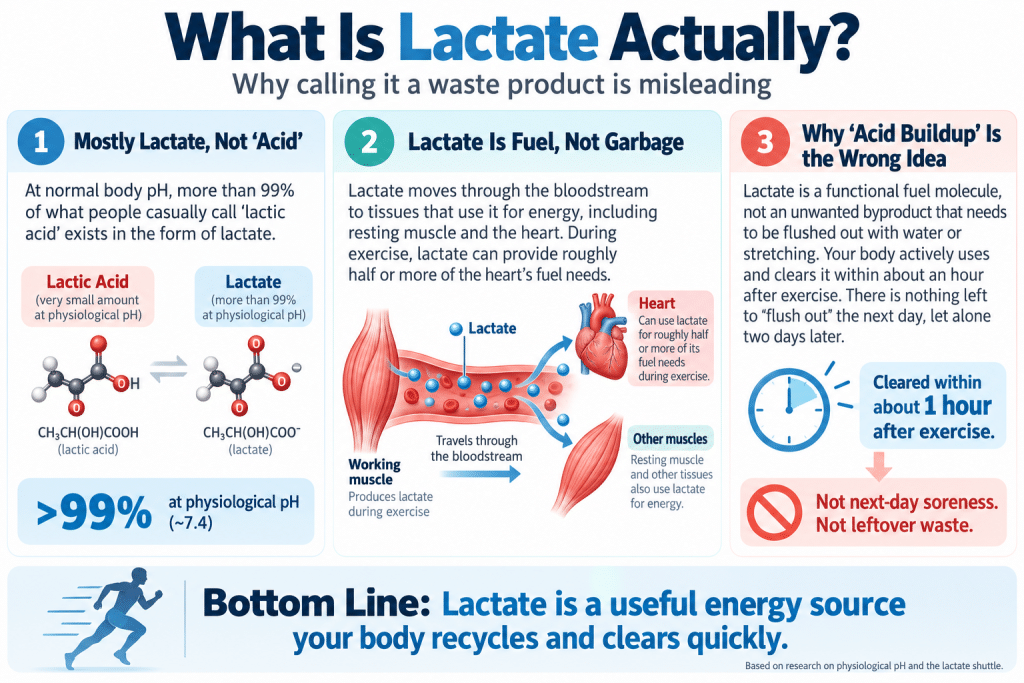 Infographic explaining how lactate fuels muscles and the heart during exercise.